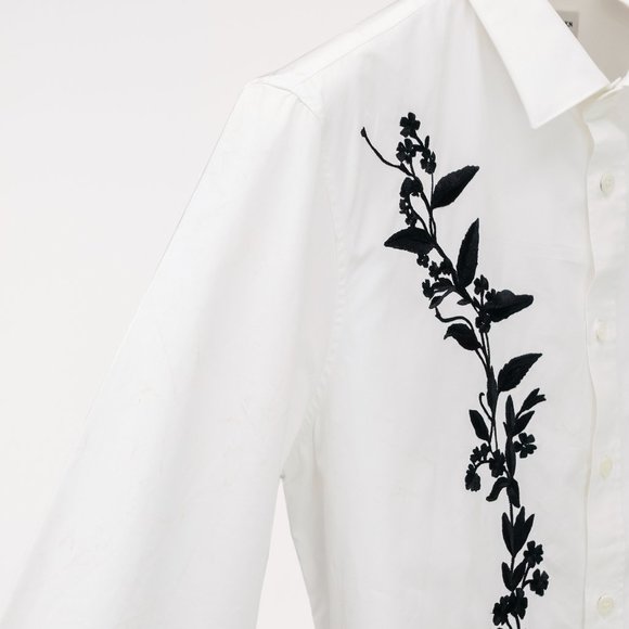 Alexander McQueen Mens Floral Embroidered White Button-Up - Picture 7 of 14